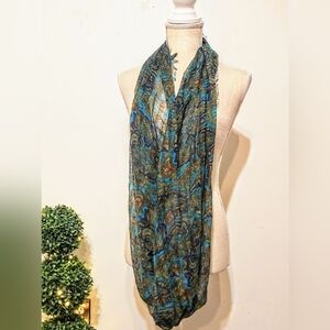 Natural Fibers Paisley Infinity Scarf - Royal & Aqua Paisley Print